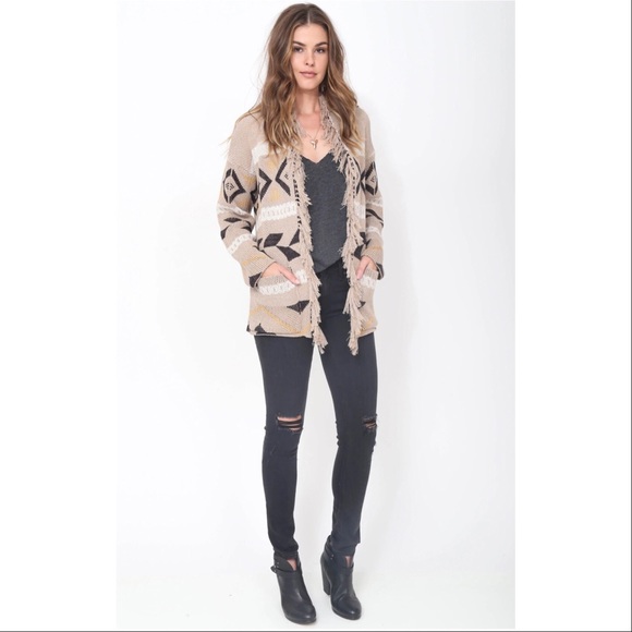 Goddis Sweaters - Goddis Gracie Fringe Cardigan in Wild Honey -Boho